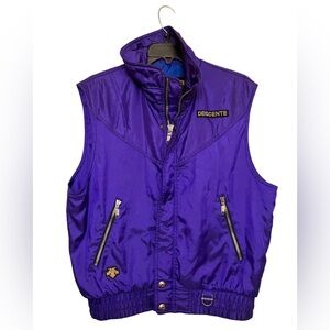 Vintage Descente Ski Vest Men's Sz S Worn Purple Embroidered Outdoor Shiny